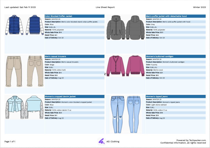 Line Sheet - Apparel & Fashion