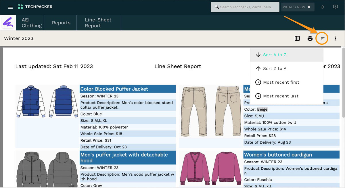 How to generate line sheet report – Techpacker