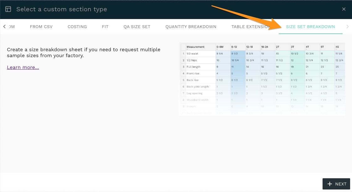 How size set breakdown template works – Techpacker